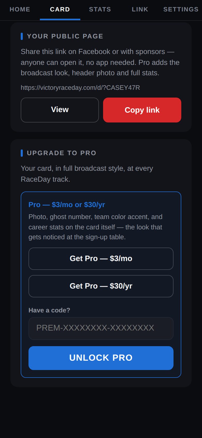 Upgrade to Pro in the Driven app