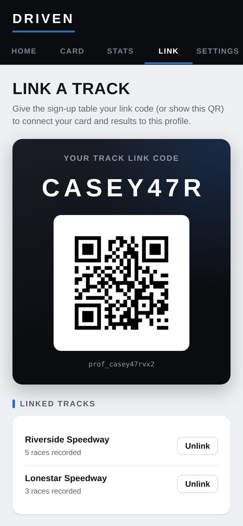 Your track link code and QR