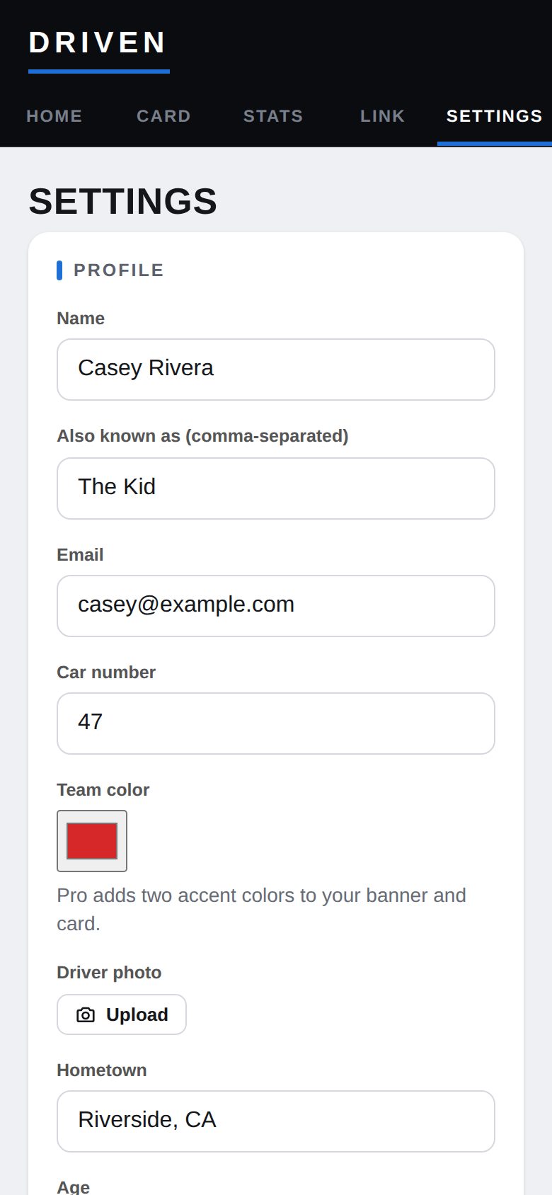 Settings → Profile