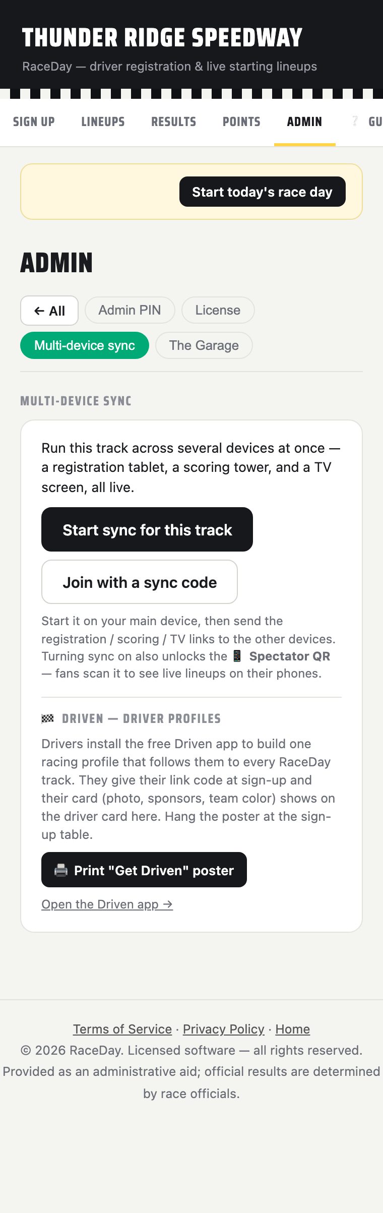 V1 multi-device sync admin section
