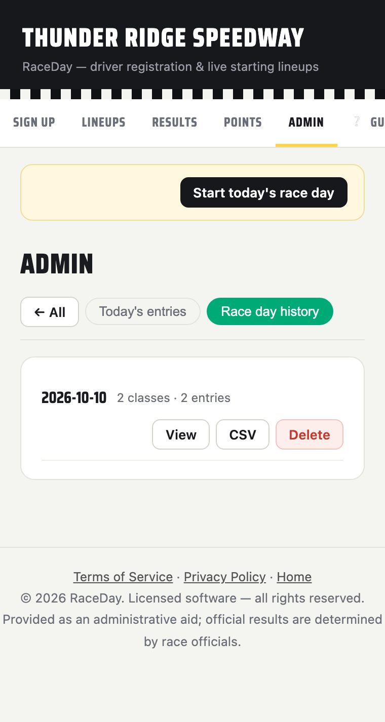 V1 race day history section