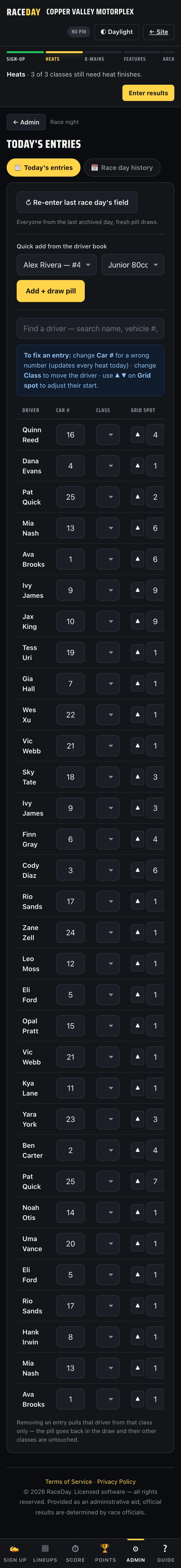 V2 today's entries section