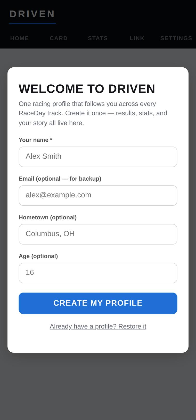 Driven onboarding welcome screen