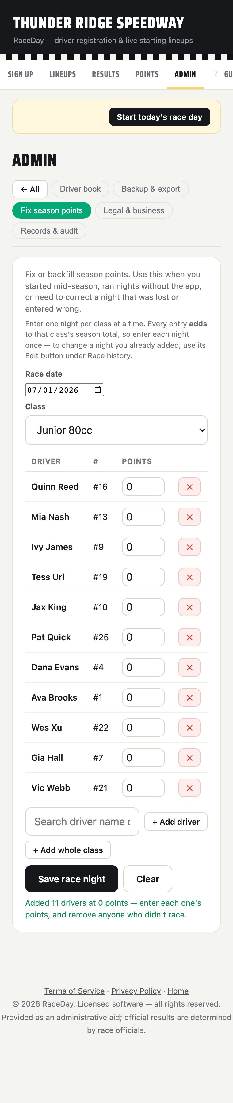 V1 Fix season points form, filled with a whole class