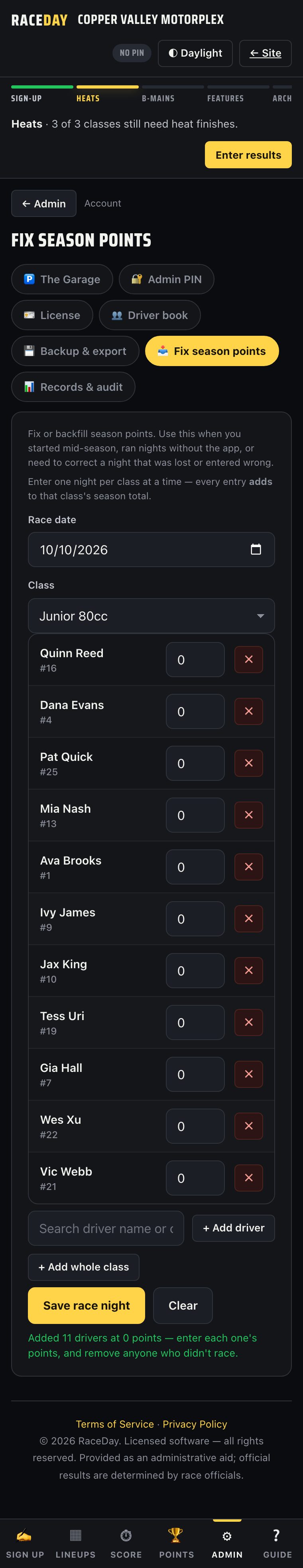 V2 Fix season points form, filled with a whole class