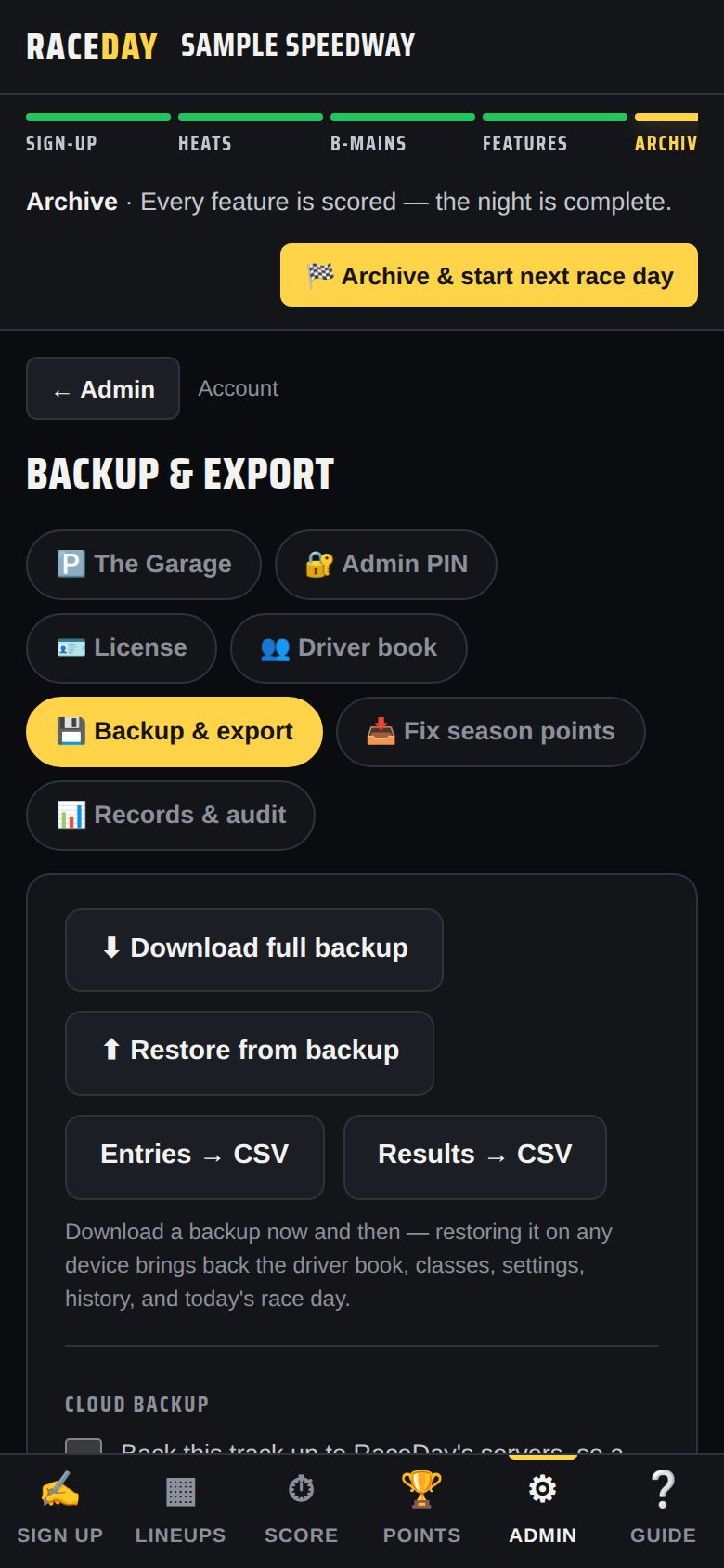 Backup & export