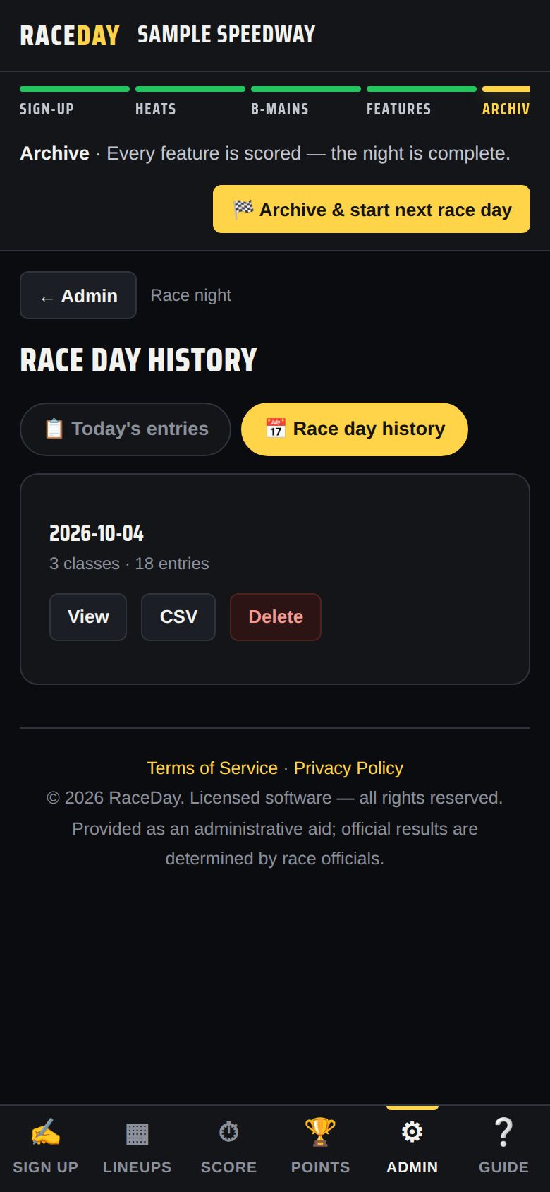 Race day history