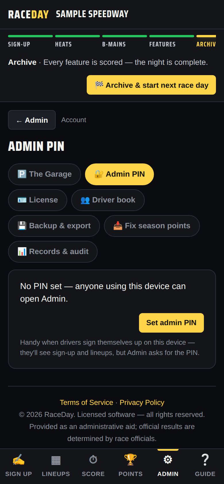 Admin PIN