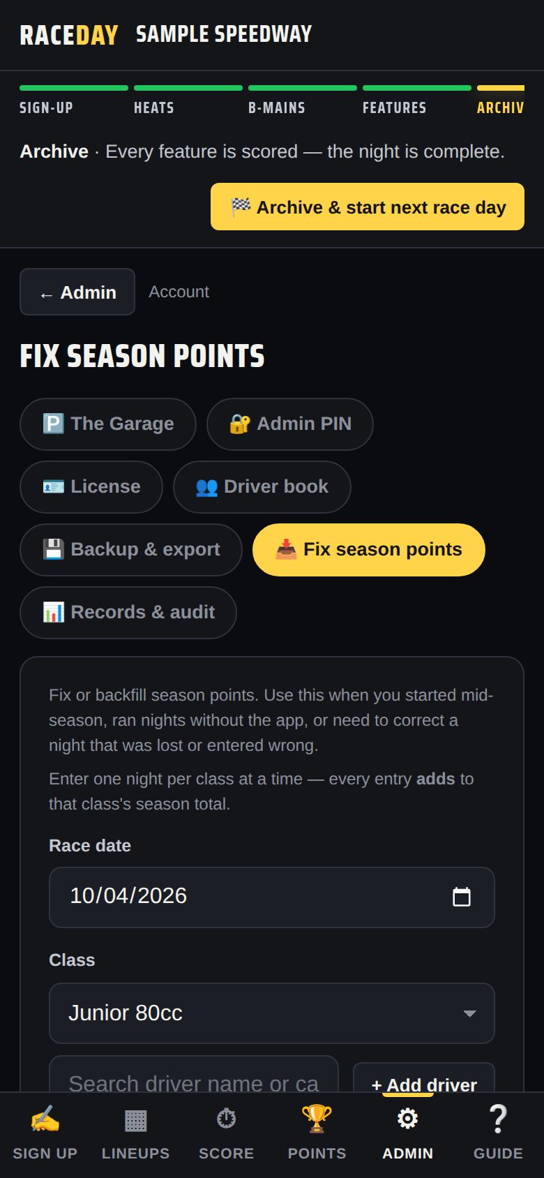 Fix season points
